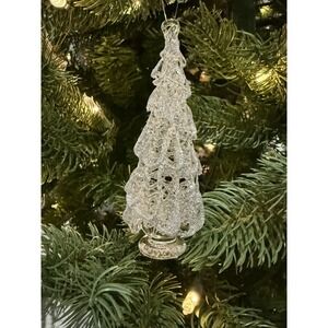 Spun‎ Glass Christmas Tree Ornament Clear Sparkle Handcrafted Vintage Style
